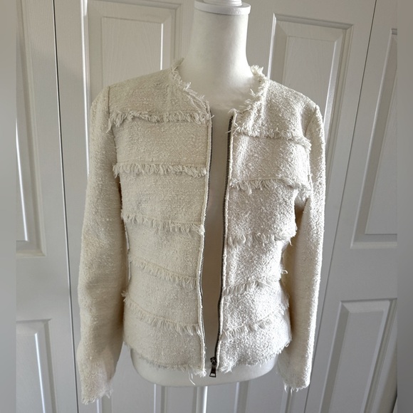 Rebecca Taylor White Textured Tweed Jacket Size 8 - Picture 7 of 9